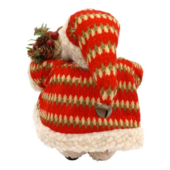 Old World Santa Claus in Red Coat Faux Fur Christmas Figure Bell Pinecone Sack - Picture 4 of 9